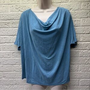 GREEN ENVELOPE Los Angeles Sz L Light Blue Scoop Neck Short Sleeve Blouse • VG‼